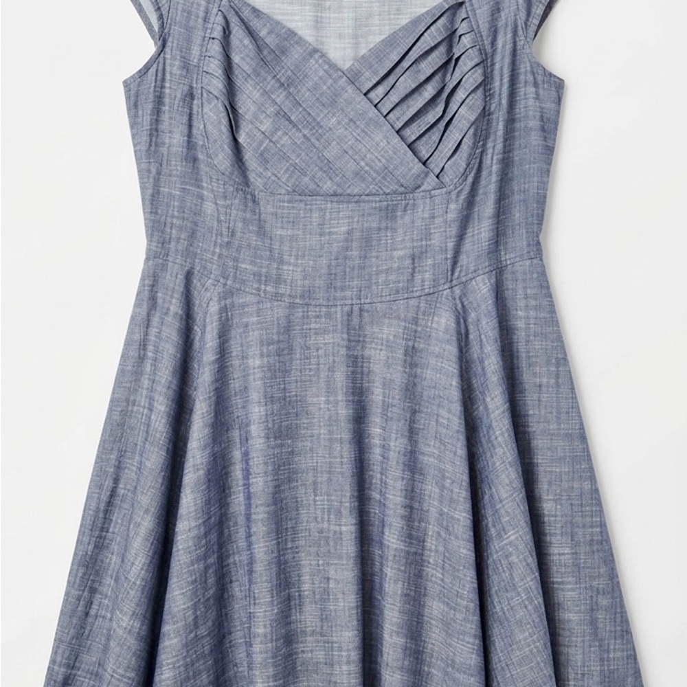 eShakti Blue Chambray Pleated Midi Dress - Picture 3 of 13